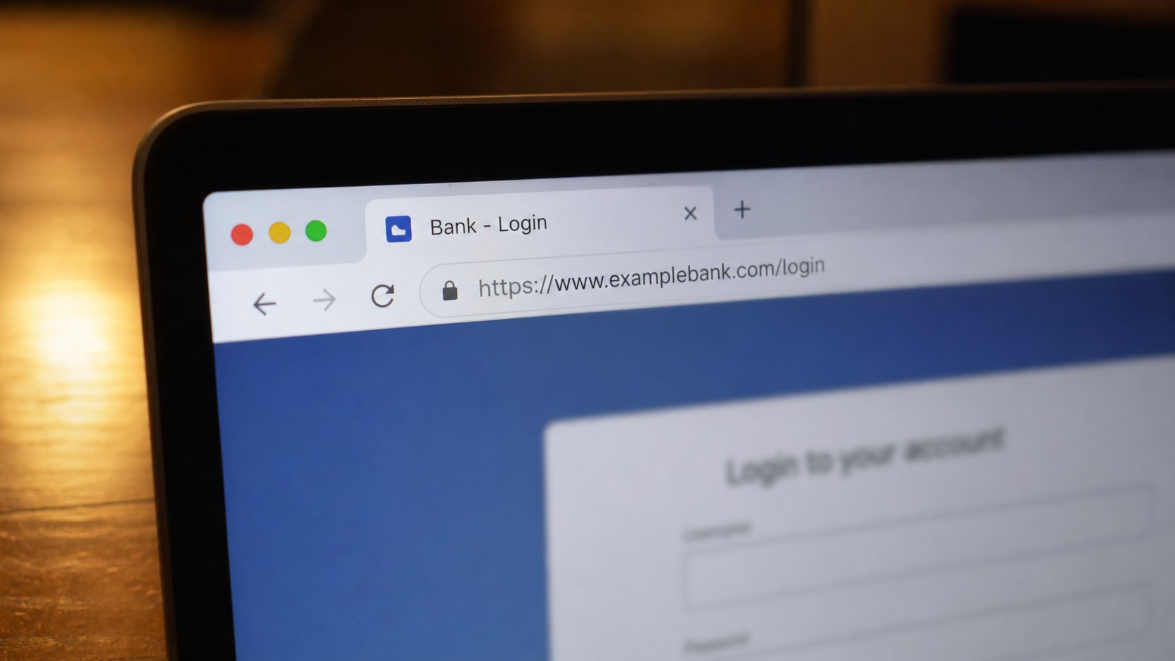 Close-up of a browser address bar at the top of a laptop screen.