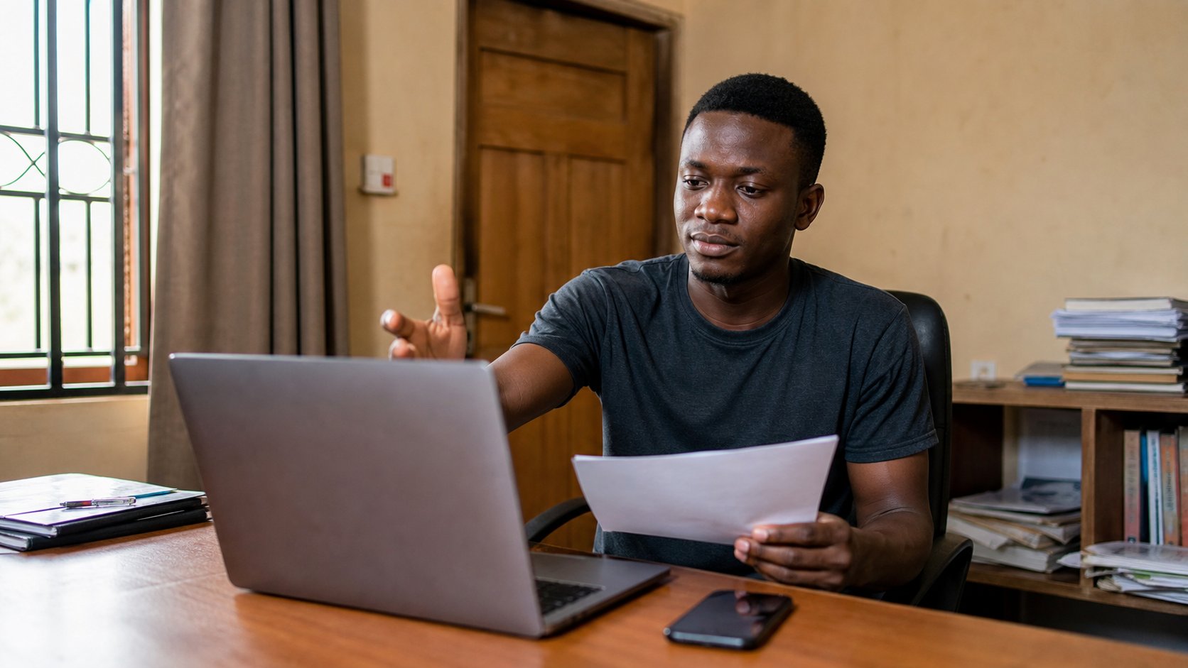 A learner pausing before sharing a document.