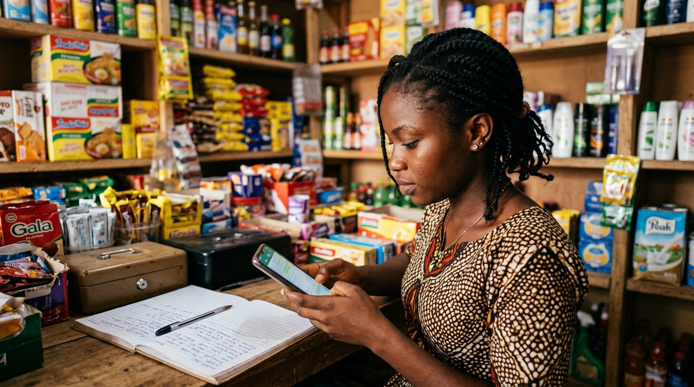 A manager typing a reply to a customer comment on a phone, a notebook of response notes open beside it.