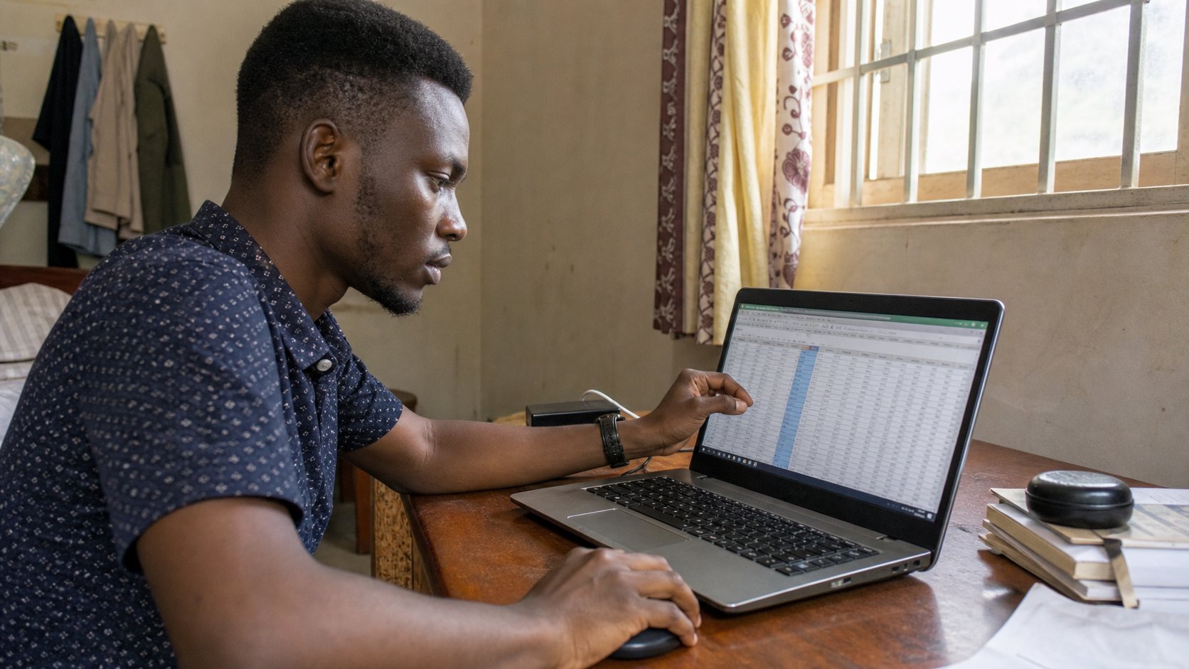A learner widening a spreadsheet column.