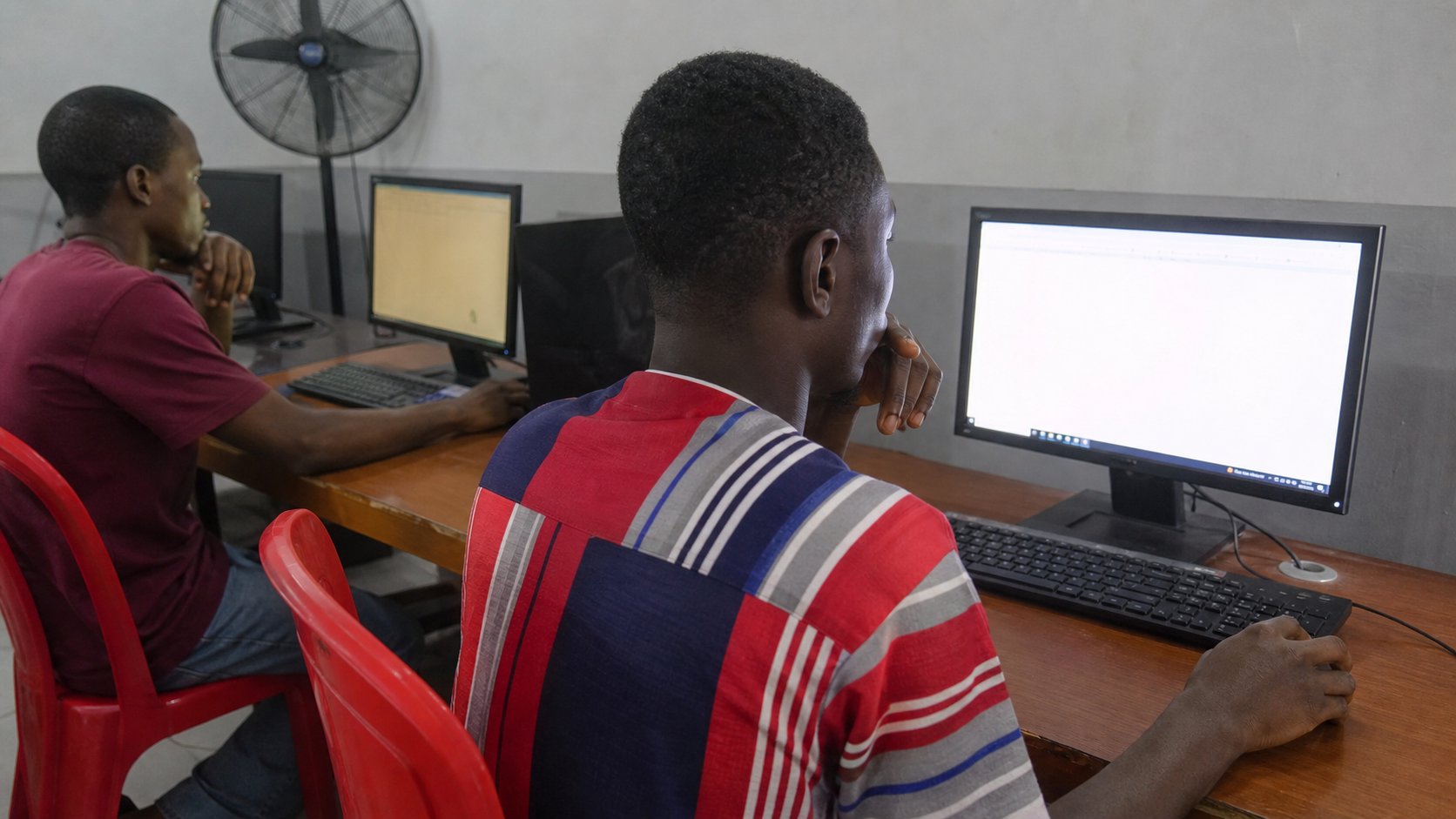 Learners at computers during a class at 26 Ebony Road, Port Harcourt.